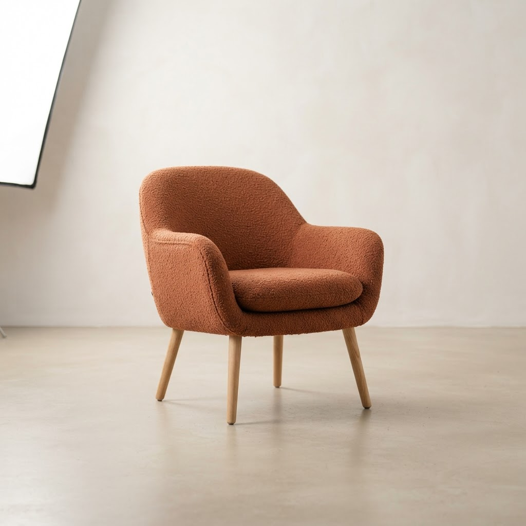 Moderner Lounge-Sessel in Terrakotta-Bouclé