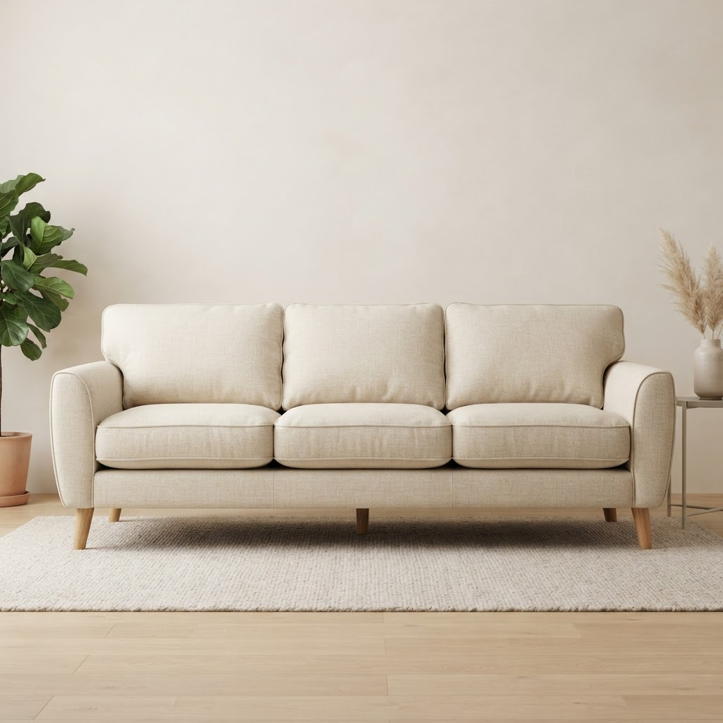 Dreisitzer-Sofa in cremefarbenem Leinen